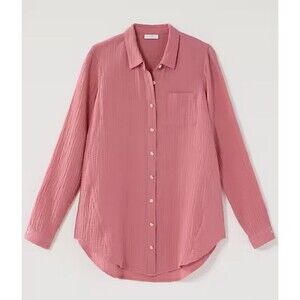 J.Jill Women's Cotton Gauze A-Line Tunic Shirt Pink Long Sleeve Relaxed Size 2X